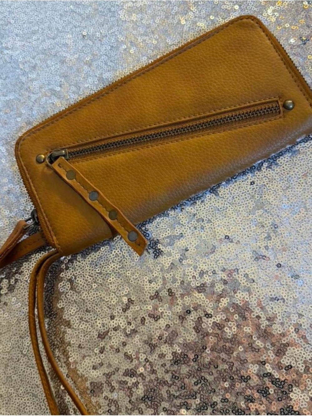 Free People Distressed Vegan Leather Wallet/Wristlet Tan